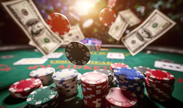 Live blackjack table with dealer and player cards